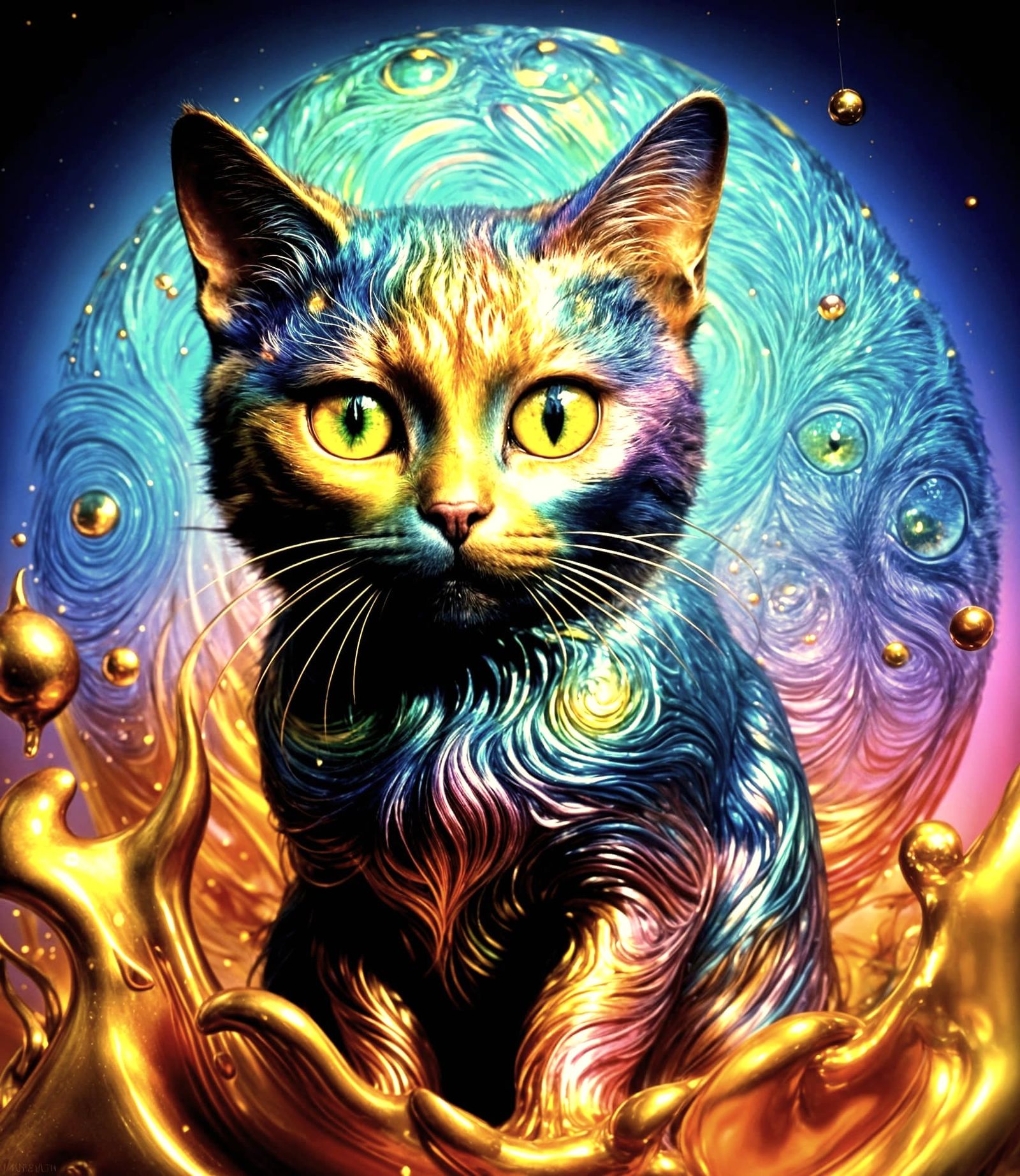 Golden Cat Melts into Rainbow Hues in Breathtaking Surrealis...