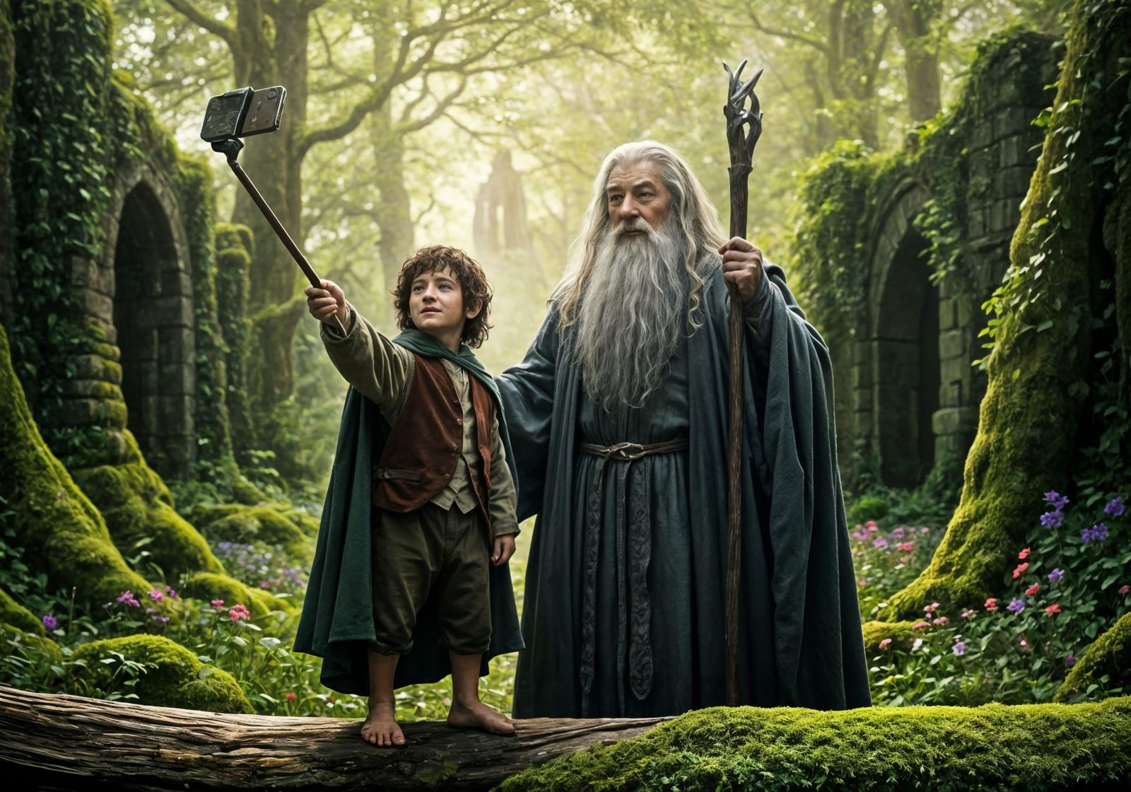 Frodo and Gandalf taking a selfie