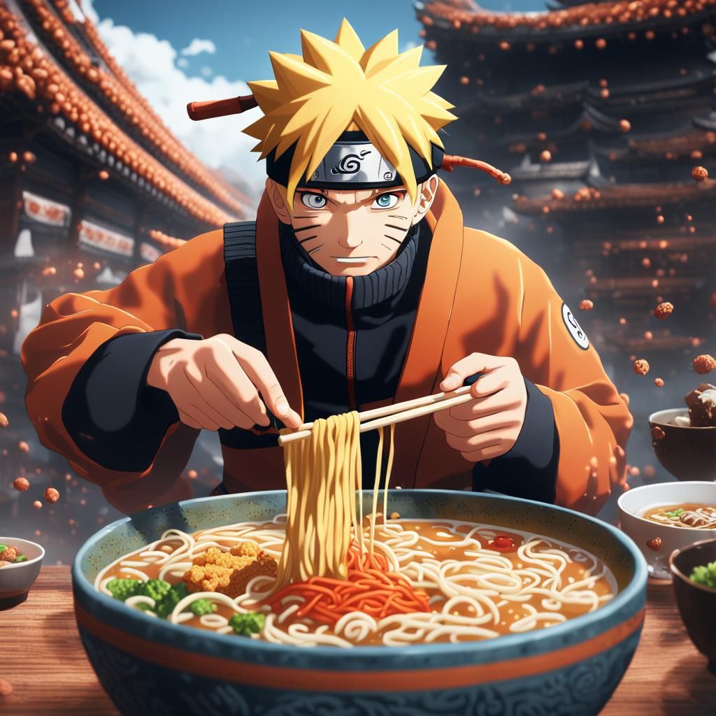 Naruto Eating Ramen: Detailed Fantasy Concept Art