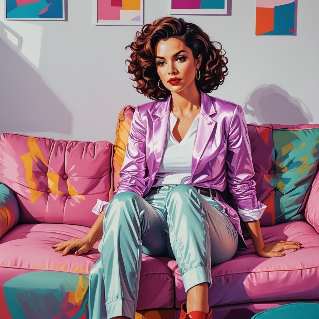 Feminist Pop Art Portrait of Woman on Couch