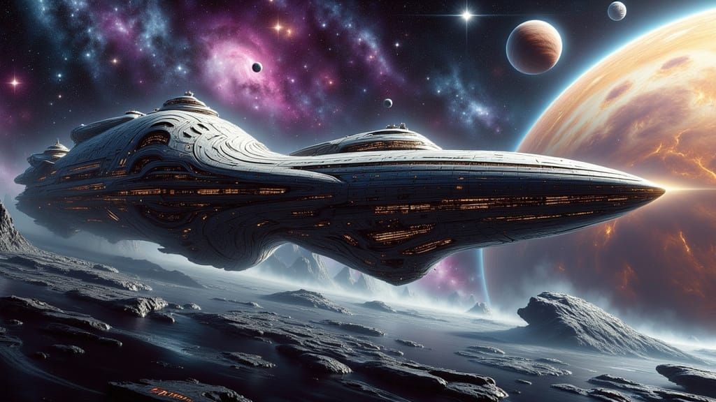 Colossal Space Station Orbits Alien Planet in Concept Art St...