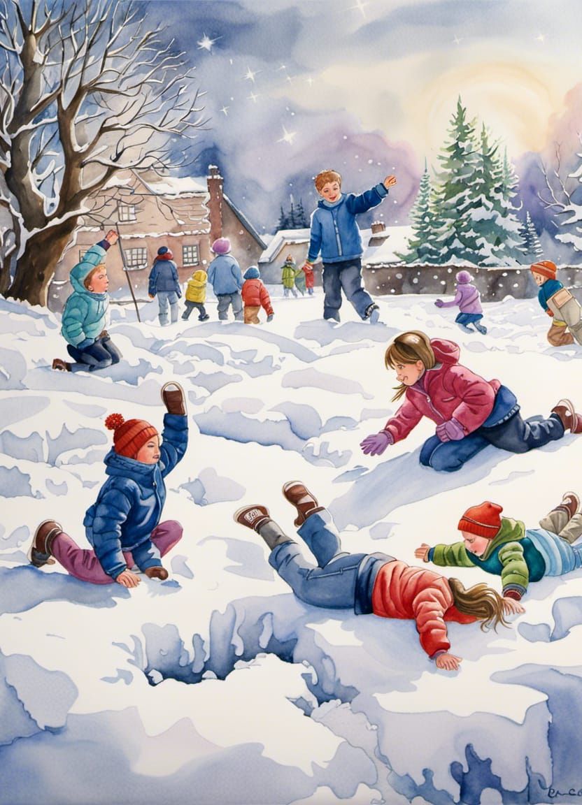Snow Angels in Ireland: A Watercolor Painting