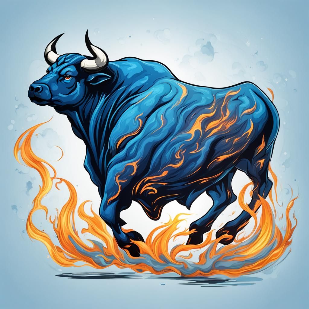 Winged Bull Ablaze in Blue Fire