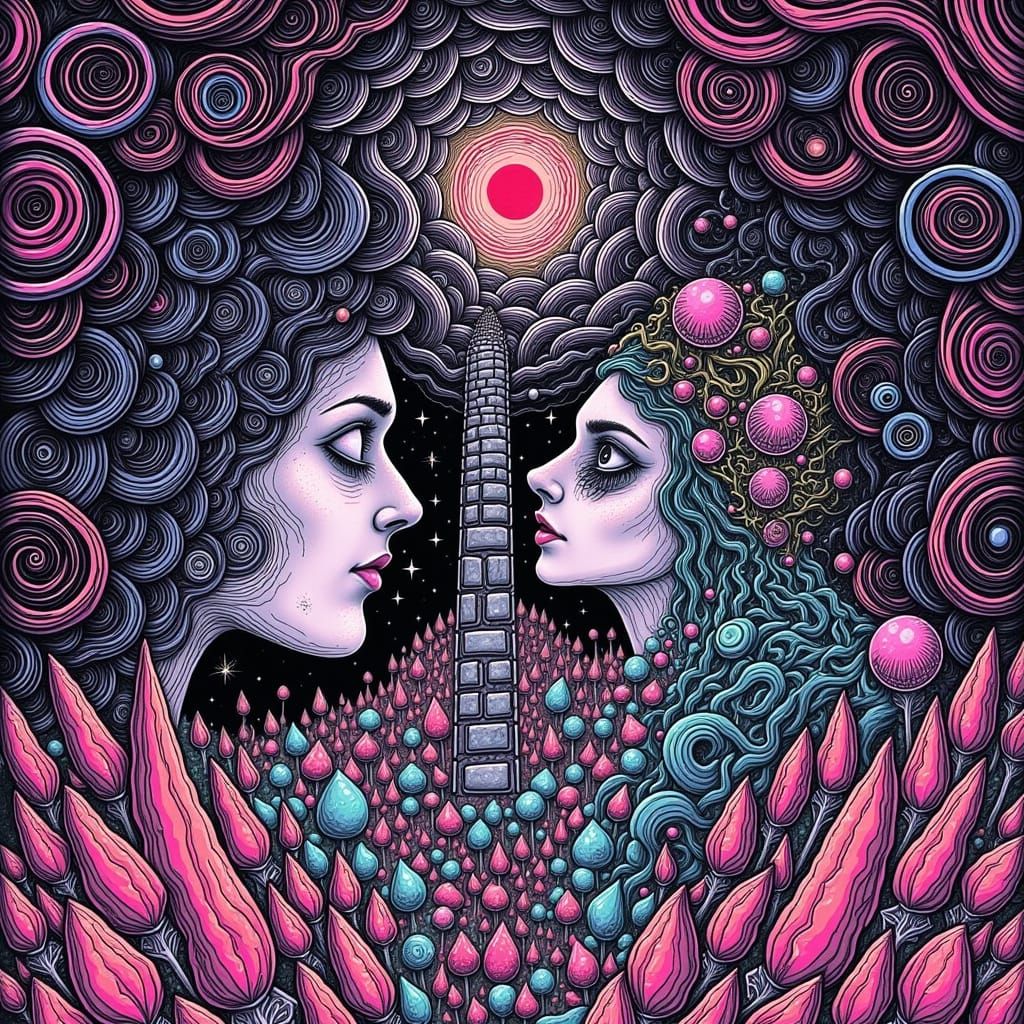 Surreal Scene of Mental Combat in a Dreamlike Atmosphere