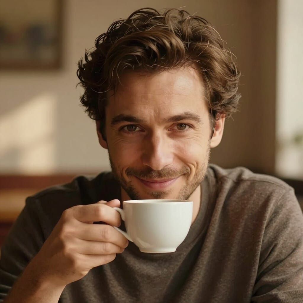 Warm Portrait of Man Enjoying Tea in Cozy Atmosphere