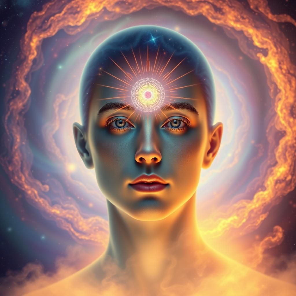 Cosmic Figure with Third Eye Chakra Portal