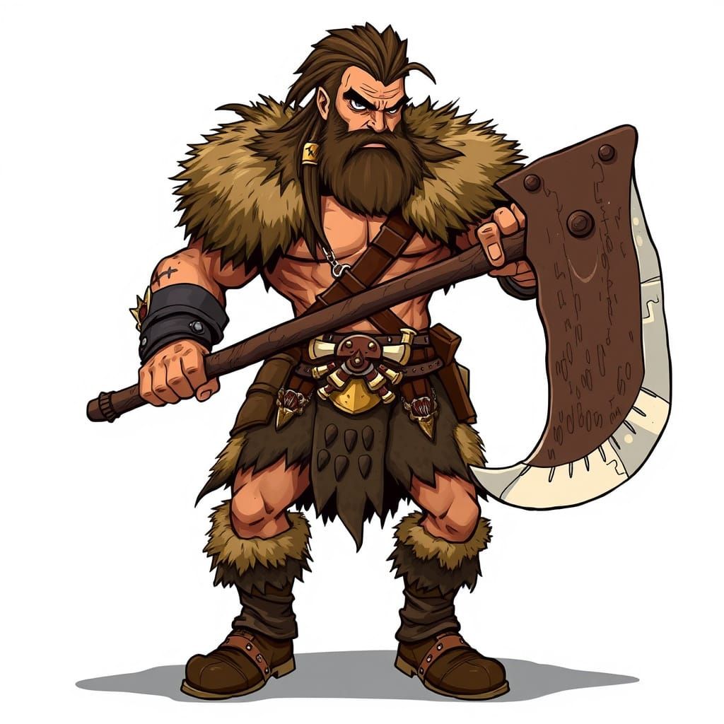 Fantasy Barbarian Warrior in Cartoon Style