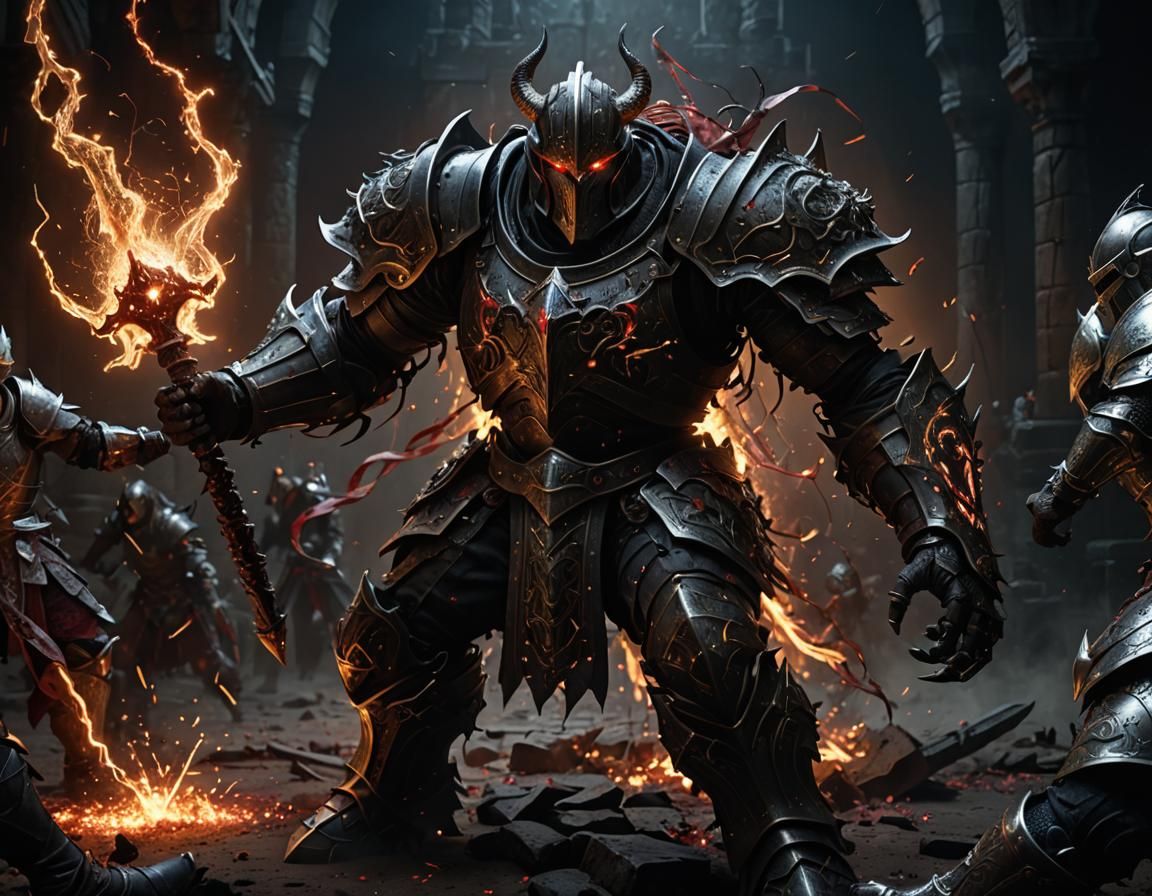 Demonic Golem Boss Battle with Armored Knight