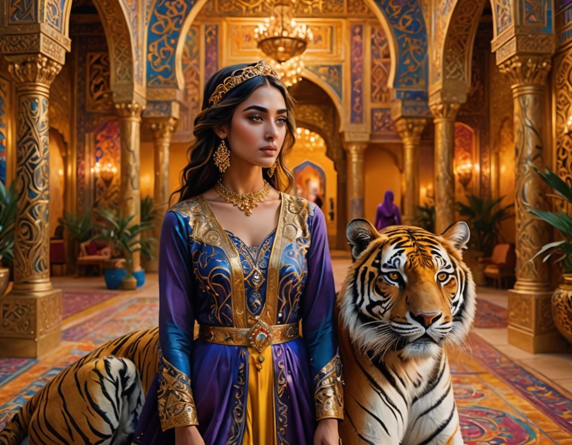 Arab Princess in Golden Palace: Whimsical Abstract Art