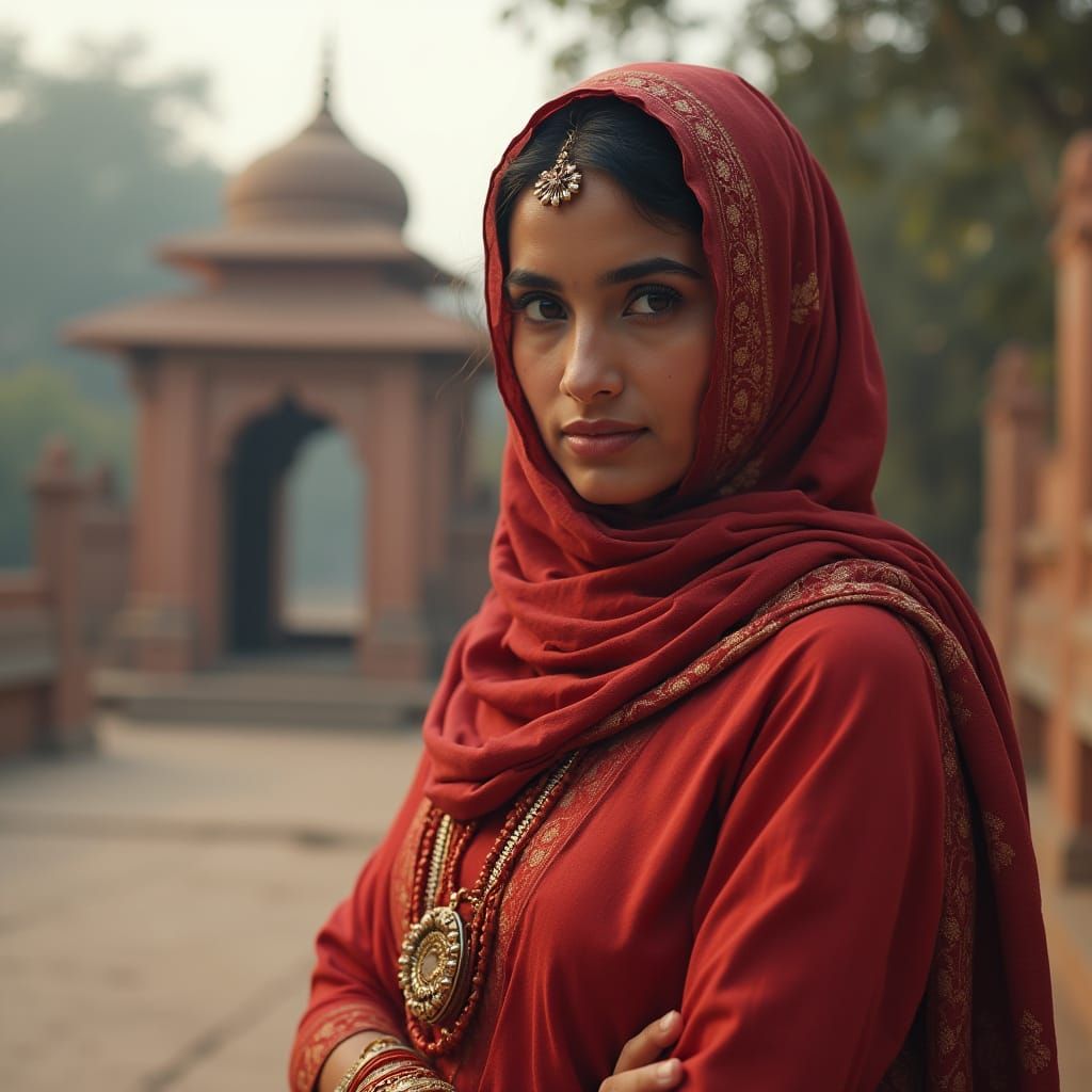 Indian Woman in Hijab at Shrine - Hyper Realistic Photo