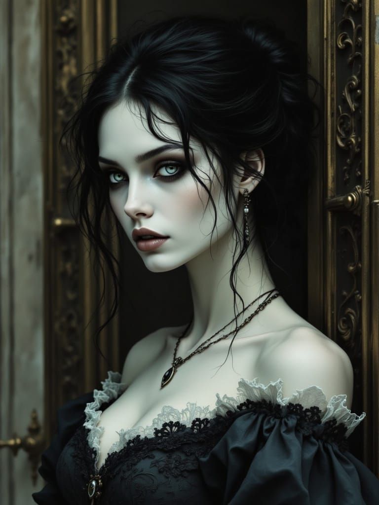 Enchanting Woman in Elegant, Moody Portraiture