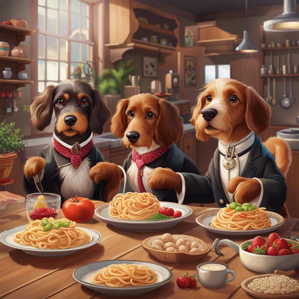 Ich weiß nicht, warum unsere Hunde so gerne Spaghetti essen ...