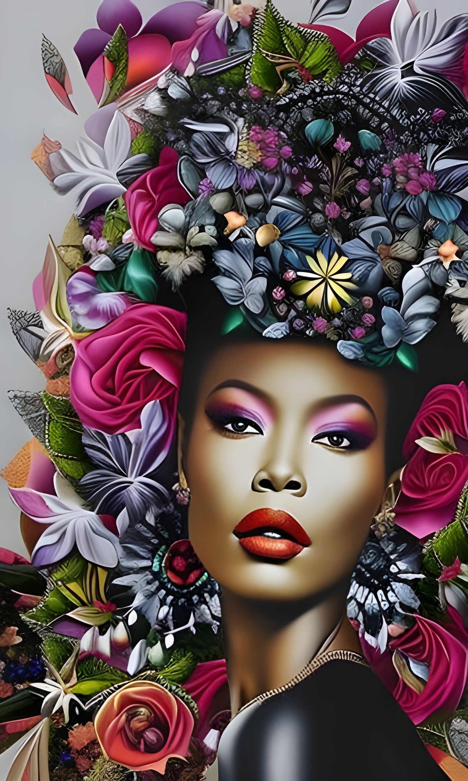 Beautiful Kitsune African Queen in Digital Art