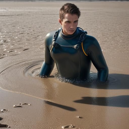 Man in Drysuit Sinking in Quicksand: Professional Photograph...
