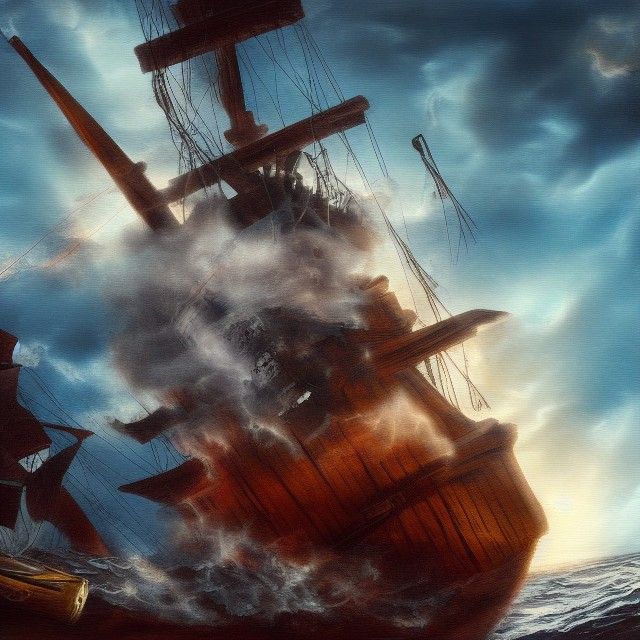 Ghostly Pirate Shipwreck in Oil Painting Style