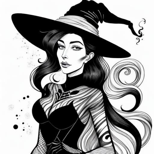 Coffee Witch in Modern Ink Line Art