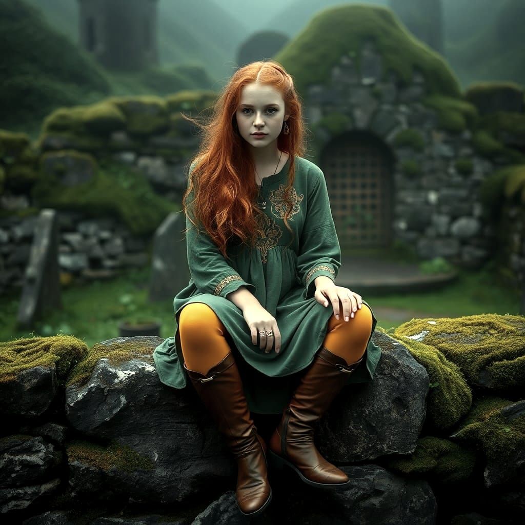Red-Haired Druid at Holy Site: Fine Art Photography