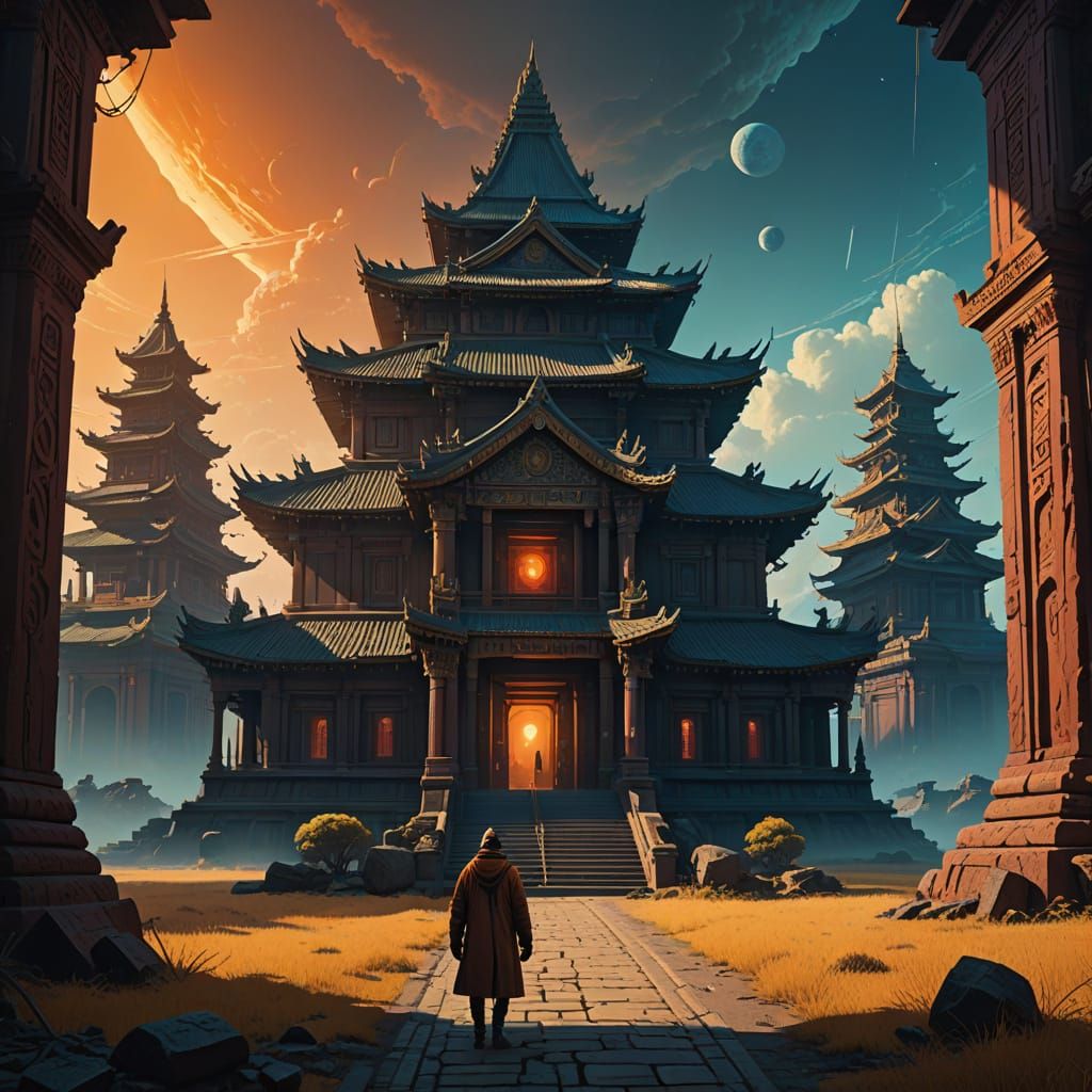 Ethereal Temple Sanctuary in Vibrant Golden Light