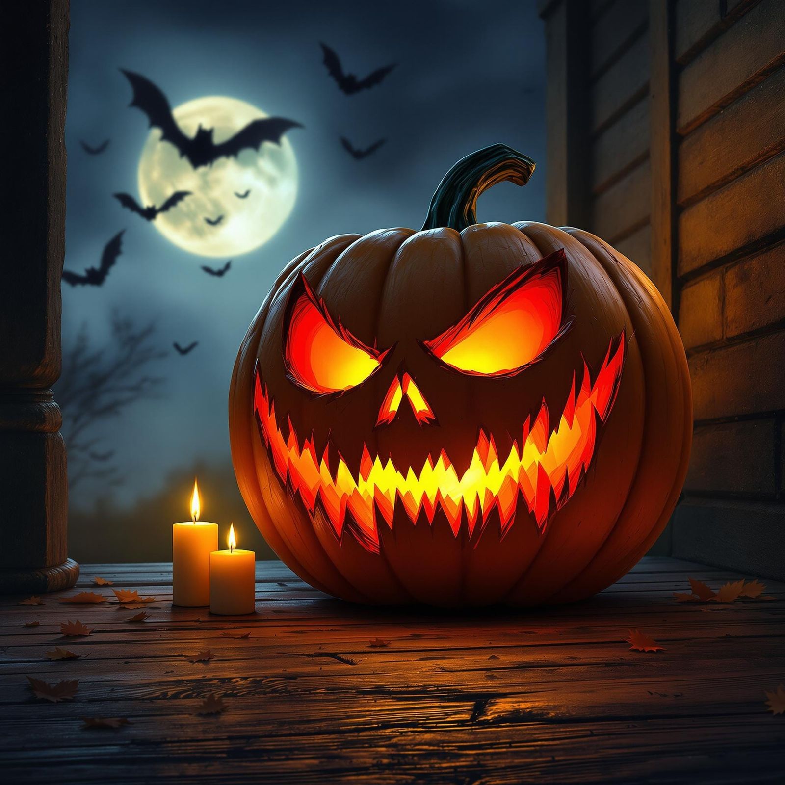 Hyperrealistic Jack-O'-Lantern on a Misty Halloween Night