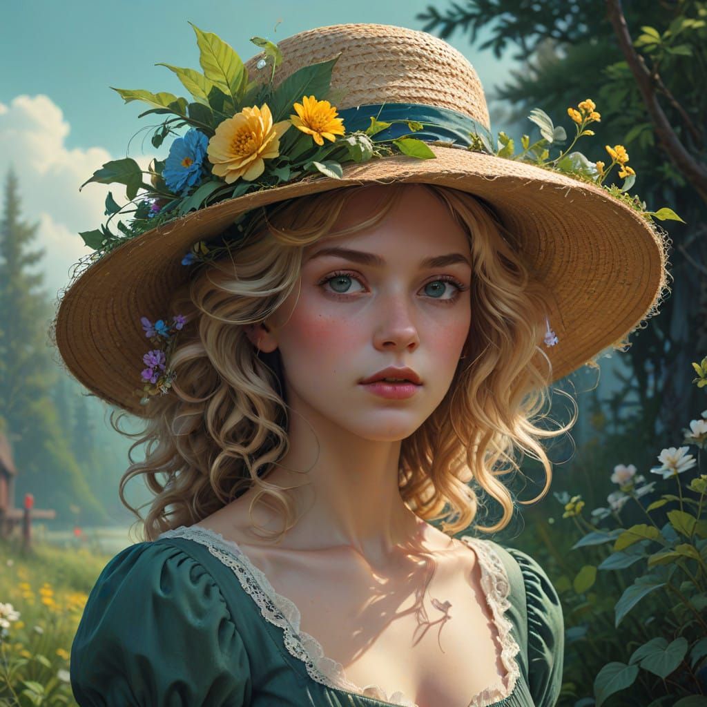 Serene Victorian-Era Digital Portrait of a Blonde Woman with...