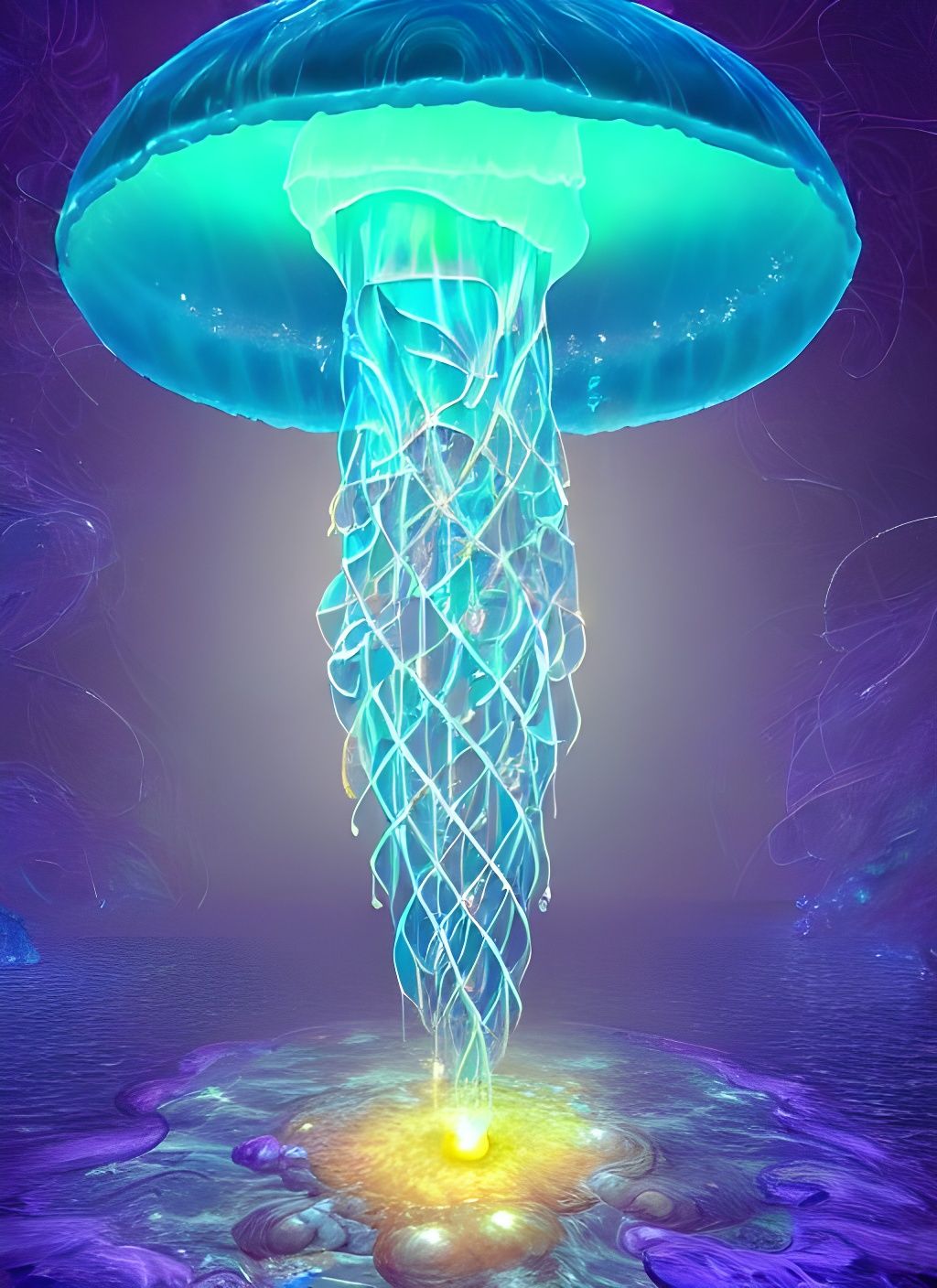 Luminous Crystalline Jellyfish in Art Nouveau Style