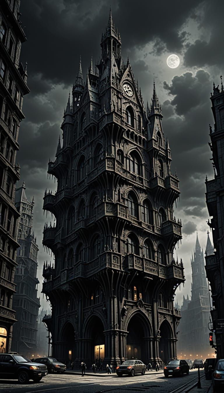 Cyberpunk Megastructure in a Dark Gothic Realm