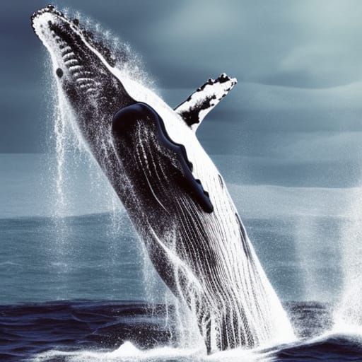 Humpback Whale Leaps: Realistic Digital Painting