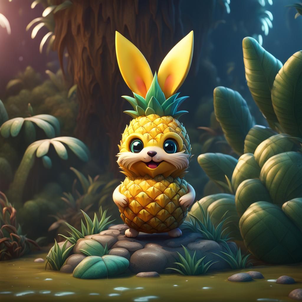 Cute Pineapple Rabbit: Detailed Matte Painting