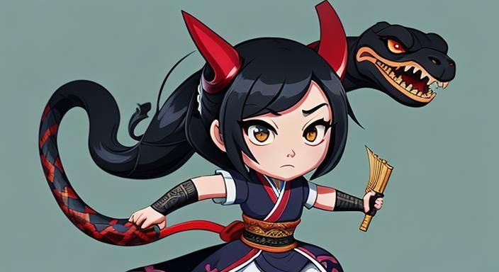 Mulan Chibi with Snakes in Manga Scan Style