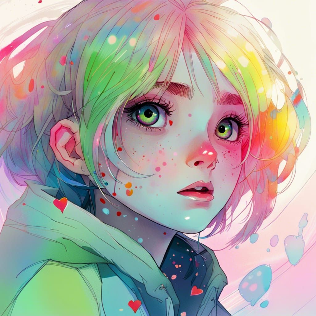 Anime Portrait with Lime Eyes in Digital Painting Style