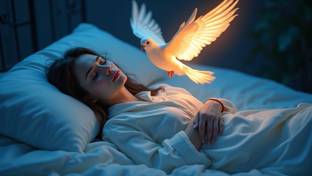Sleeping Woman with Dove in Hyperrealistic Style