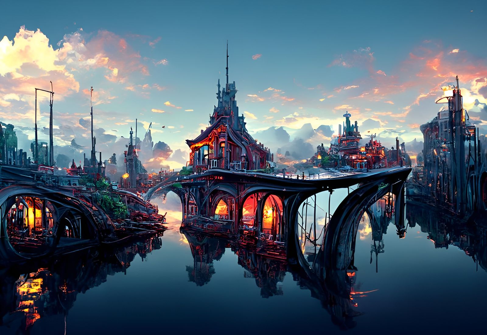 Colorful Victorian City Painting in Hyperrealism