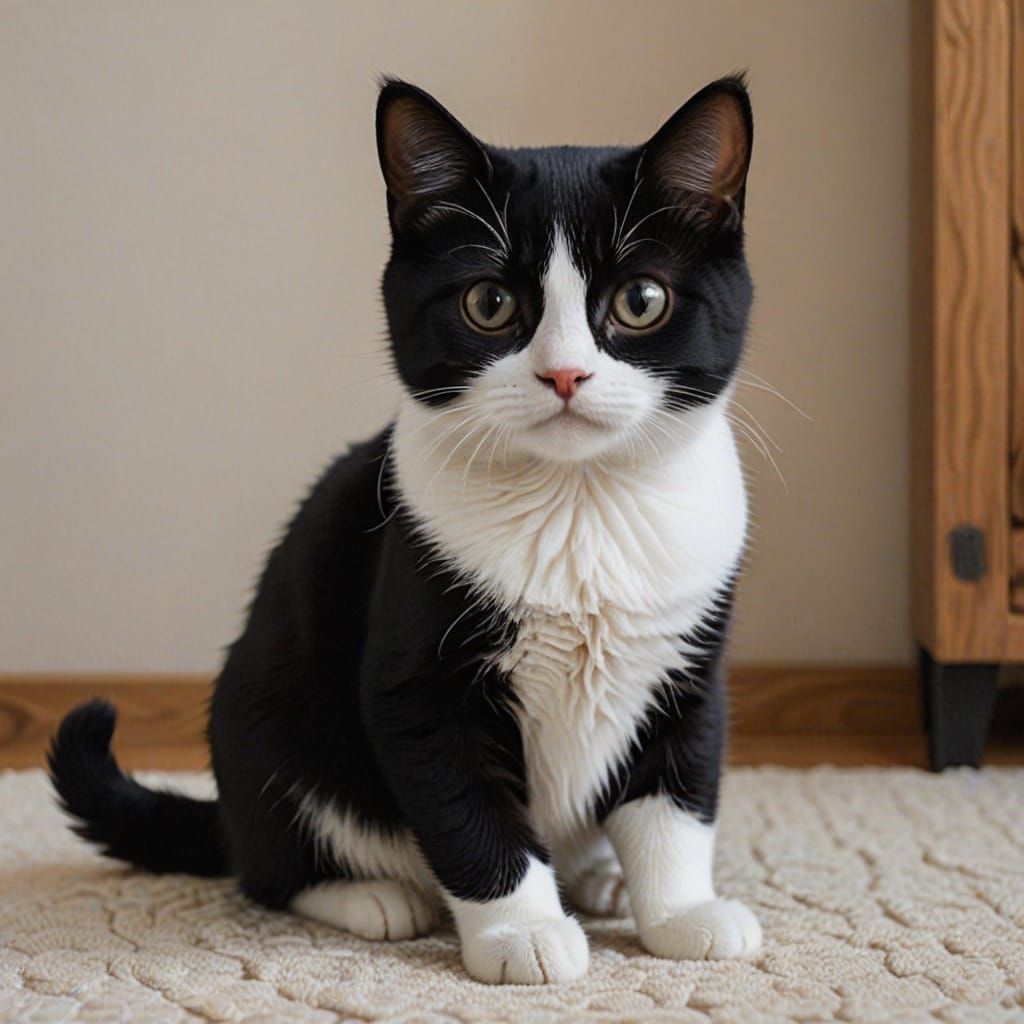 Whimsical Black and White Feline Portrait
