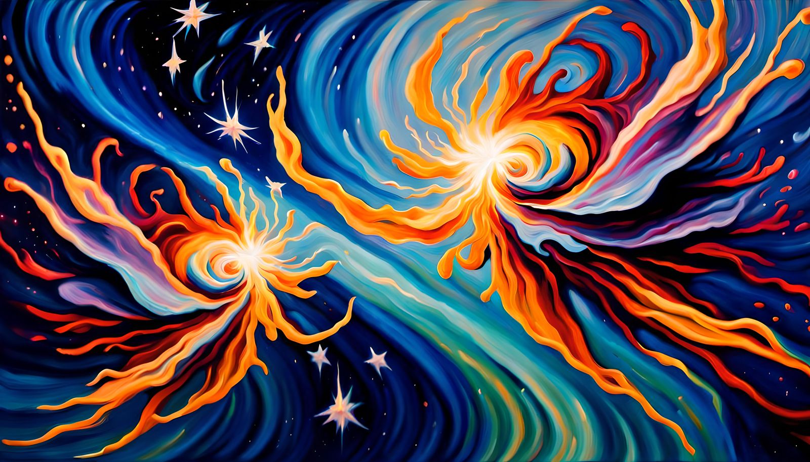 Flying Flare-Stars in Impasto Oil Painting