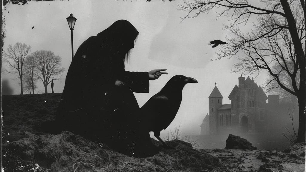 Mysterious Figure in a Surreal, Symbolic Landscape