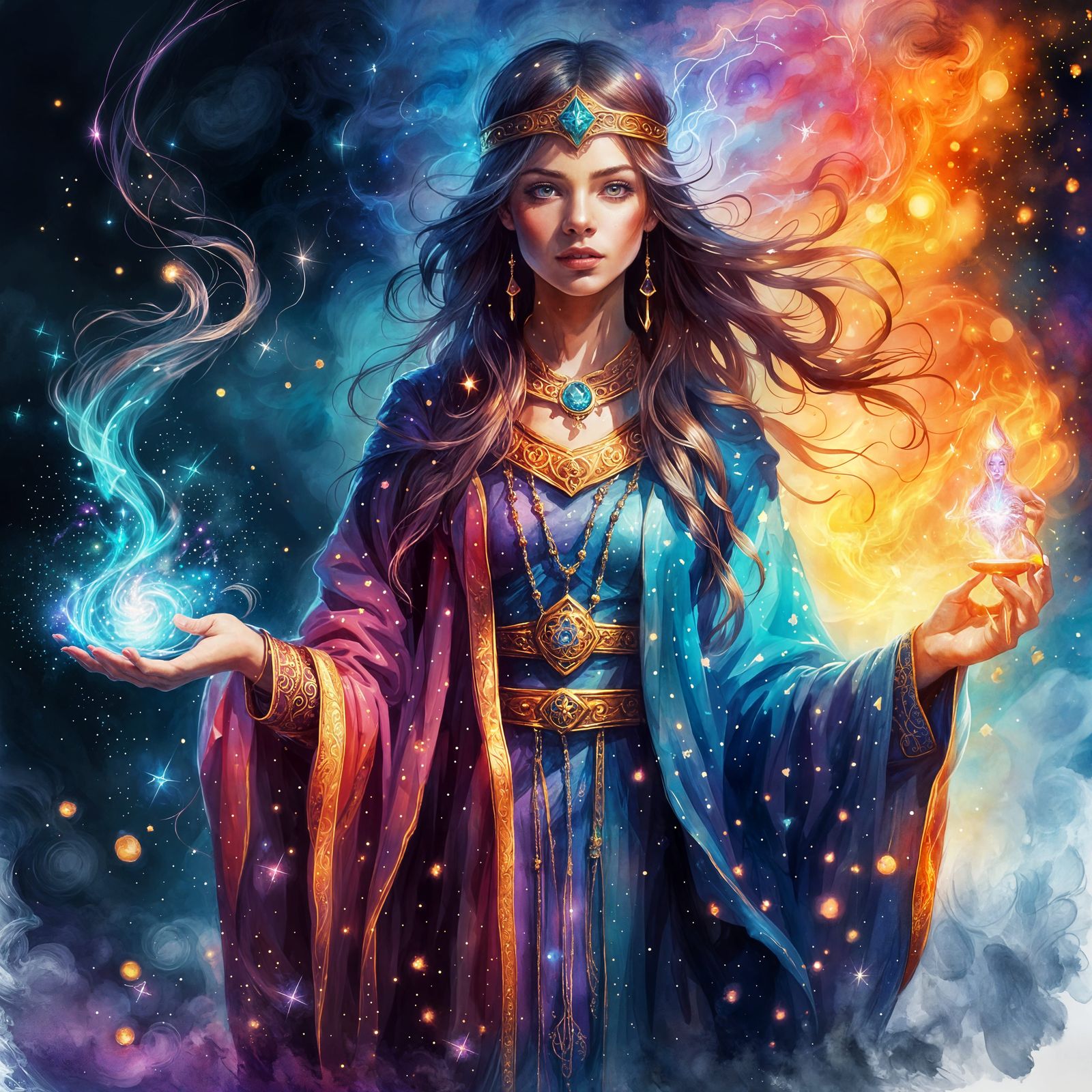 Enchanting Adolescent Sorceress Casting a Spell