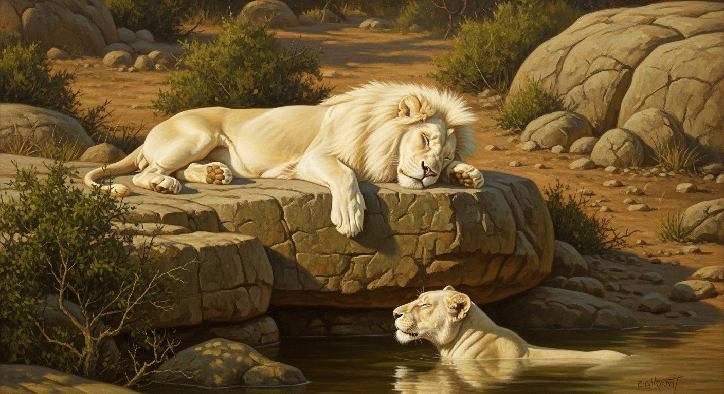 Majestic White Lions in Oil Painting Style