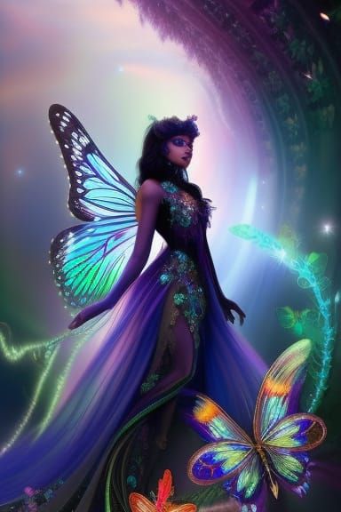 Psychedelic Butterfly Fairy with Prismatic Wings