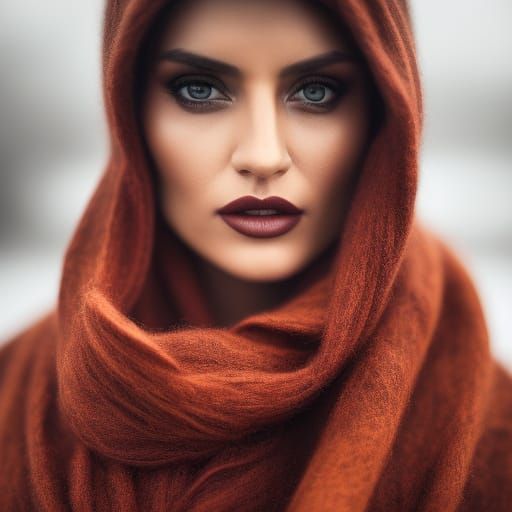 Woman in Red Scarf, Warm Tone Portrait