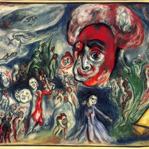 Surreal Confrontation in Hell, Expressionist Painting