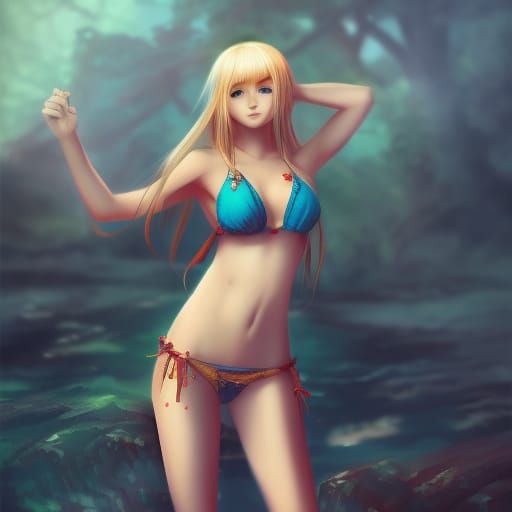 Anime Bikini Girl in Detailed Manga Style