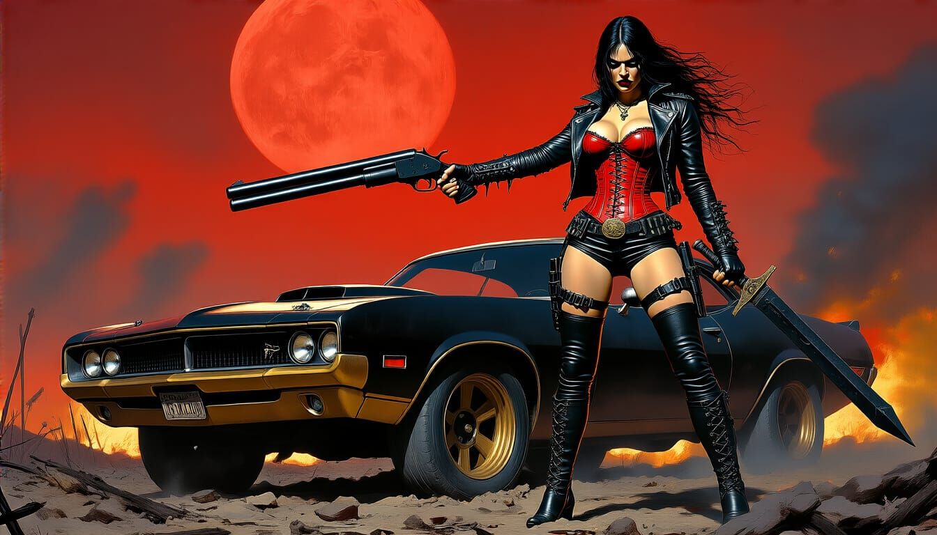 Valkyrie Warrior on Battlefield in Dark Fantasy Style