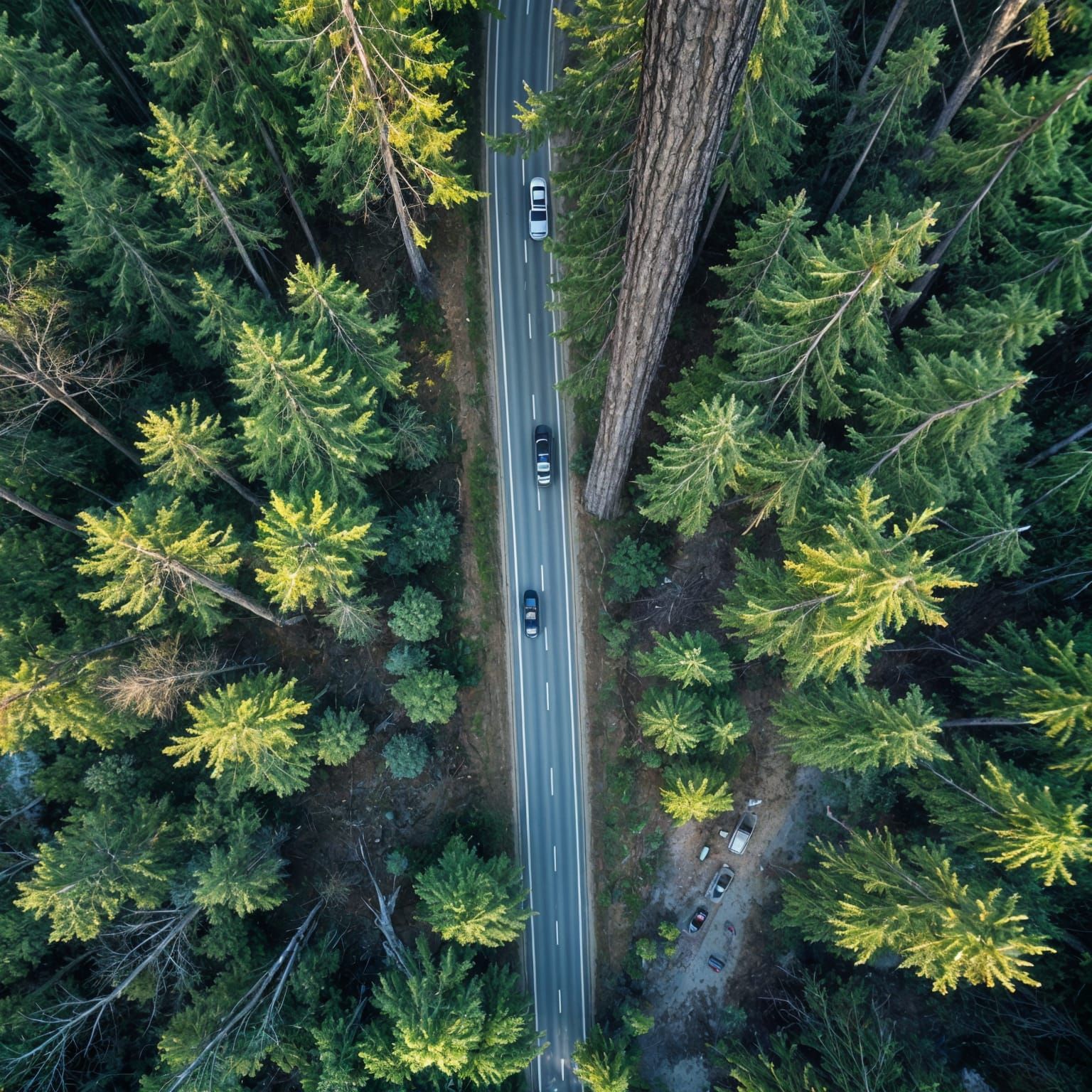 Ultraviolet Forest Highway From Above: Bird's Eye View