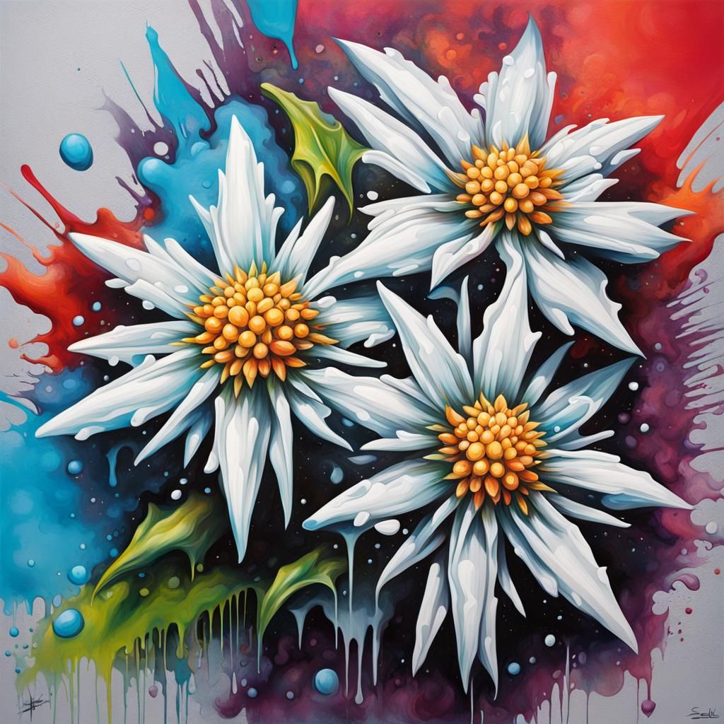 Edelweiss Graffiti Art in Colorful Splash Style