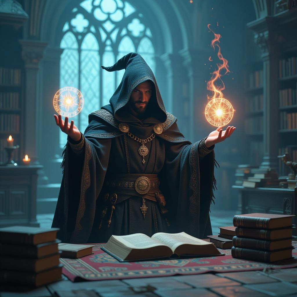 Medieval Warlock Casting Spell: Cinematic Film Still