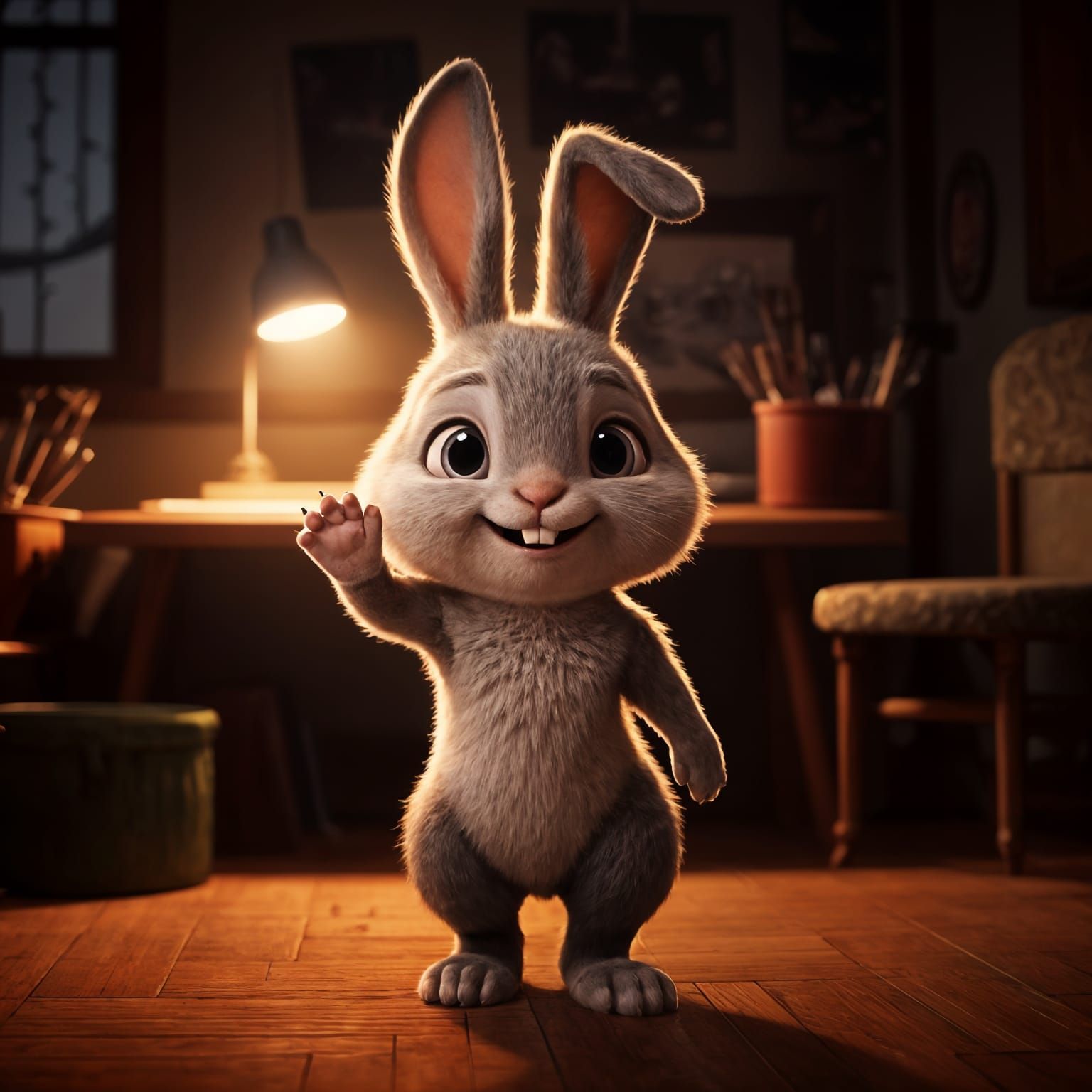 Cute Bunny Greets You: Hyperrealistic Digital Art