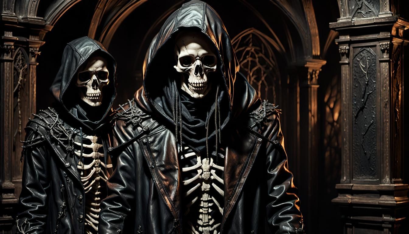 Skeletal Figures in Gothic Chamber