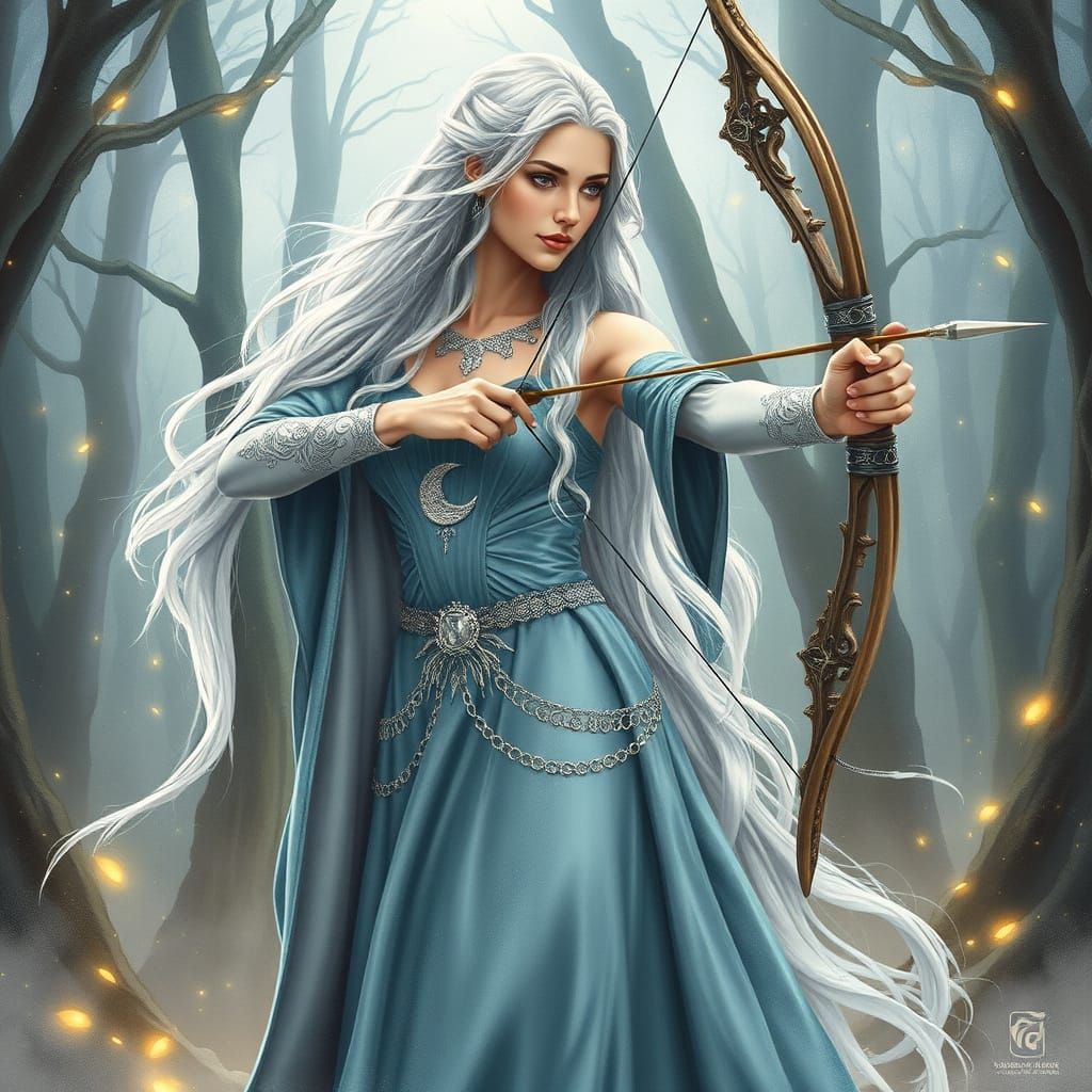 Ethereal Elvish Goddess in Mystical Forest, Watercolor Style