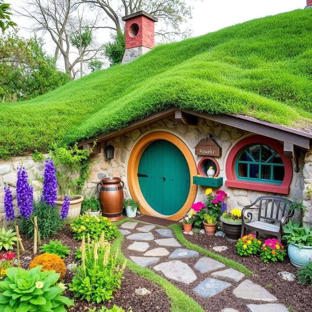 Charming Hobbit House Garden Scene