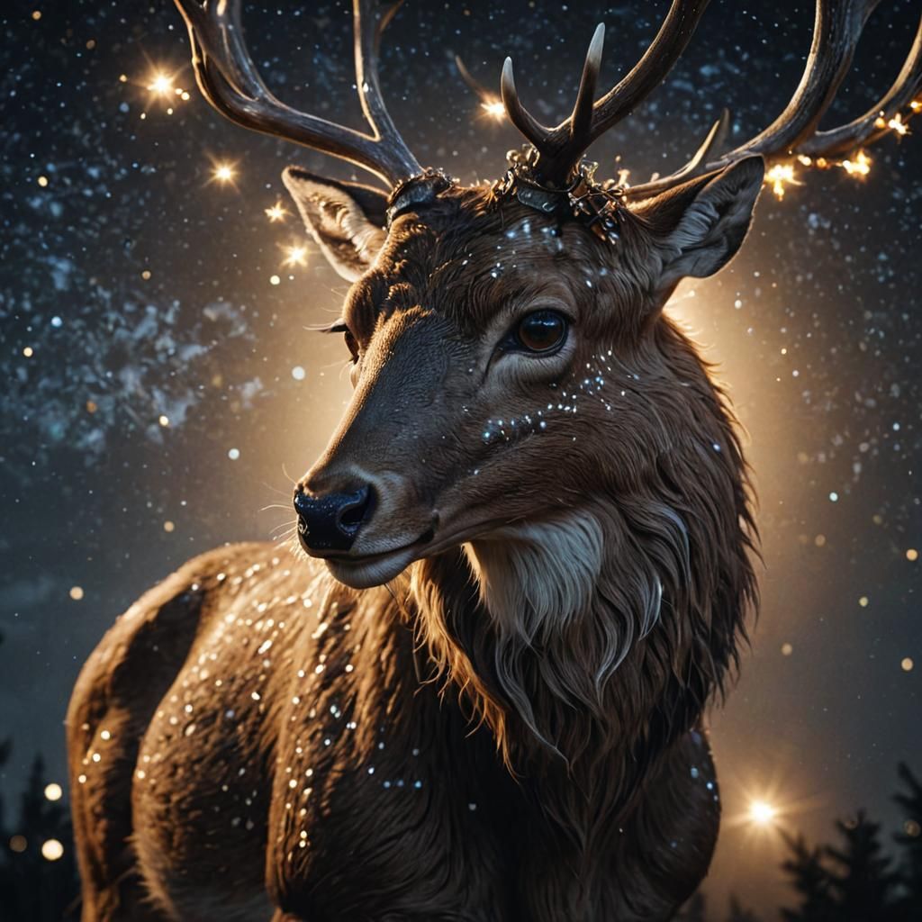 Constellation Deer in Starry Night Sky